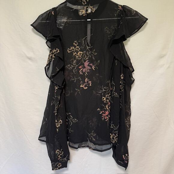 Womens Dark Fairy Grunge Sheer Floral Blouse Top Medium Dark Romantic Ethereal - Picture 5 of 15